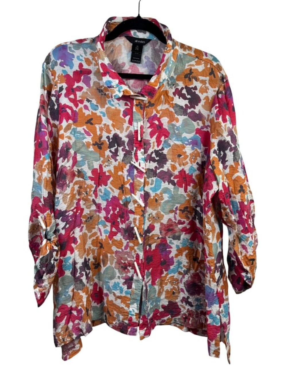 Ali Miles Women Floral Button Up Blouse Lightweight Size 2X Boho Lagenlook Artsy
